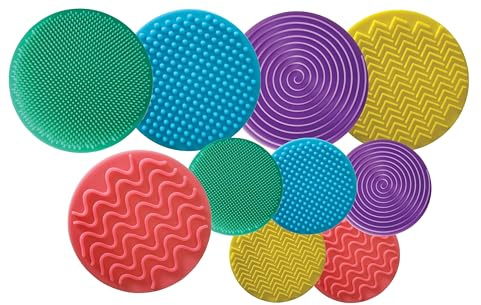 VIRTUENITY Lot de 10 tapis sensoriels en silicone 5 grands (25 cm) et 5 petits (14 cm) | Coussinets tactiles colorés texturés pour autisme, TDAH, besoins spéciaux | Flexibles, lavables, portables