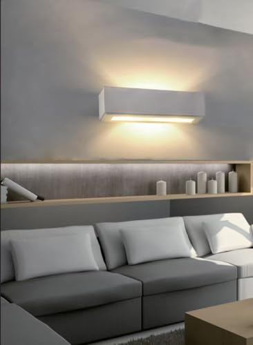 TEKHOME Applique in Gesso da Parete Bianco, Luce Indiretta Up&Down, Verniciabile, Attacco 2xE14, Lampada da Muro Moderna per Interni – GS-E06