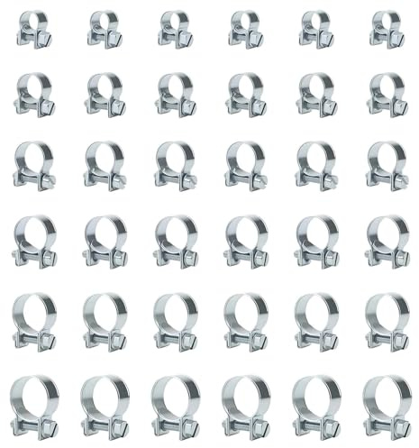 SKIPTHYBER Mini Schlauchschellen Verstellbar Kraftstoffeinspritzung - 36 Stück Klein Schlauchklemmen Set, Gelenkbolzenschelle Sortiment für Diesel-Benzinrohr, Auspuffrohr