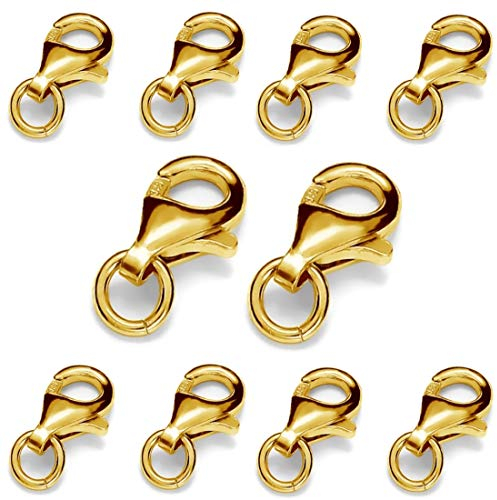 My-Bead 10 Stück Karabinerverschlüsse 9mm 925 Sterling Silber 24K Gold doppelt vergoldet in Juweliers- Qualität
