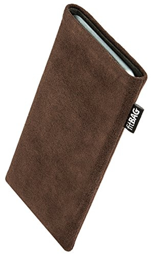 fitBAG Classic Braun Handytasche für Apple iPhone X/Xs Tasche aus original Alcantara mit Microfaserinnenfutter | Hülle mit Reinigungsfunktion | Made in Germany