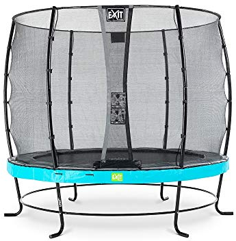 EXIT Toys Elegant Premium Rundes Trampolin - ø366cm - Mit Deluxe Sicherheitsnetz - Extra Starker und Stabiler Rahmen - Lange Federn - Rostfrei - Einfache Montage - Luxuriöse Ausführung - Blau