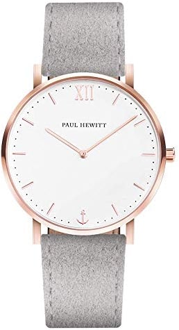 PAUL HEWITT Armbanduhr Damen Sailor Line White Sand - Damen Uhr (Rosegold), Damenuhr mit Stoffarmband in Grau, weißes Ziffernblatt