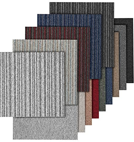 Teppichfliesen Vienna selbstliegend | Rücken: Bitumen, rutschhemmend | Strapazierfähig | Bodenbelag für Büro und Gewerbe | 50x50 cm | Viele Farben (Braun Gestreift)