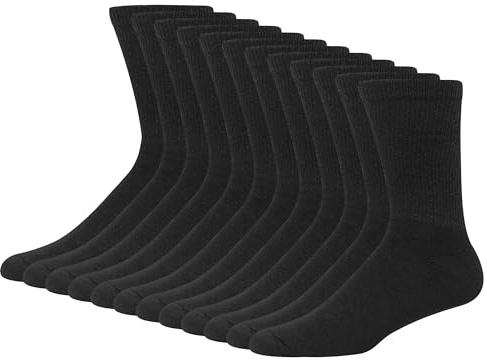 Hanes Mens Double Tough Socks, Crew Moisture-wicking With Odor Control, Multi-packs Casual, Black, 12-14 US