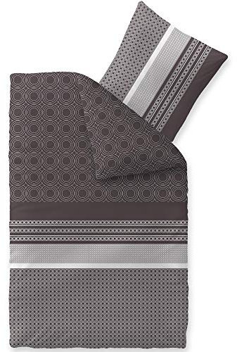 CelinaTex Touchme Biber Bettwäsche 135 x 200 cm 2teilig Baumwolle Bettbezug, Set, Bettgarnitur für Sommer und Winter, ganzjährig, pflegeleicht, Laura schwarz beige anthrazit