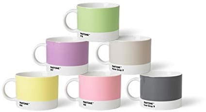 Pantone TeeSet2 Porzellan Teebecher 6er-Set, 6 Teetassen à 475 ml, Tea mit Henkel, spülmaschinenfest, Pastellfarben, Pastell