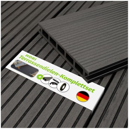 HORI WPC-Terrassendiele Malta Grau Hohlkammer I Komplettset inkl. 40x60 mm Unterkonstruktion & Clips I - Rutschfest & UV-beständig für langlebige WPC Terrasse Fläche: 90 m² - 2,30 m Dielenlänge