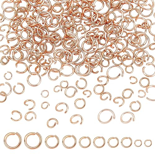 UNICRAFTALE 250Stk 5 Größen Offene Biegeringe 3/4/4.5/5/6mm Roségold Biegeringe Edelstahl Runde Ring Metall Sprungringe Schmuck Jump Rings Für Ketten Armband Schmuck Herstellung