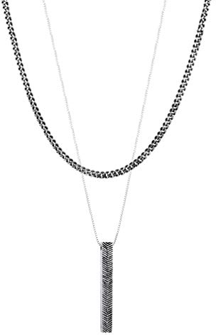 Kuzzoi 925 Silber Herren Halsketten mit Anhänger (40 mm) in 925 Sterling Silber Oxidiert, Halsketten-Set, Gliederketten für den Mann, 2 Panzerketten im Layer Look mit Ketten-Anhänger, Länge 50cm