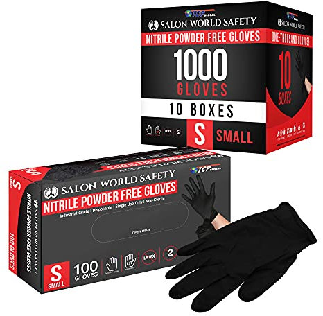 Salon World Safety Guantes desechables de nitrilo negro, 10 cajas de 100, tamaño pequeño, 4.0 mil, sin látex, texturizados, aptos para alimentos