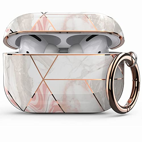wenew Case Cover kompatibel mit Apple Airpods Pro, Hard Case Cover mit süßen Mustern und Schlüsselanhänger für Mädchen, Kinder, Frauen, Männer （rosa Marmor）