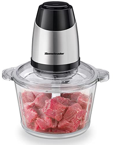 Homeleader, tritatutto elettrico, robot da cucina da 8 tazze, 2 l, in vetro, per carne, verdura, frutta e noci, unità motore in acciaio inox e 4 lame affilate, 300 W