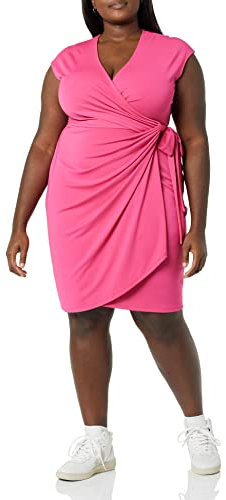 Amazon Essentials Robe Cache-cœur Classique, Manches Cape (Disponible en Grande Taille) Femme, Rose Foncé, XXL