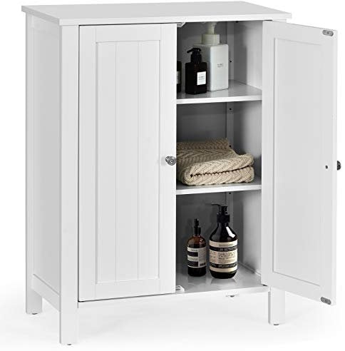 COSTWAY Badezimmerschrank Beistellschrank, Kommode Sideboard mit Doppeltür und Verstellbarer Einlegeboden, Aufbewahrungsschrank Holz, Badschrank Küchenschrank, 60 x 30 x 80,5 cm (Weiß)