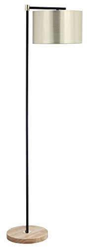 HOMCOM Lámpara de Pie con Pantalla Colgante de Tela E27 Máx. 40W Base de Madera e Interruptor de Pie Lámpara de Suelo para Salón Dormitorio 48x32x152 cm Dorado