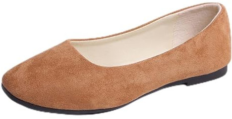 Hwalleum Women's Casual Square Toe Ballet Flats Ladies Stylish Slip On Ballerina Flats Girls Fashionable Solid Color Ballet Pumps Dolly Shoes Womens Comfy Office Driving Flat Shoes Loafers Brown