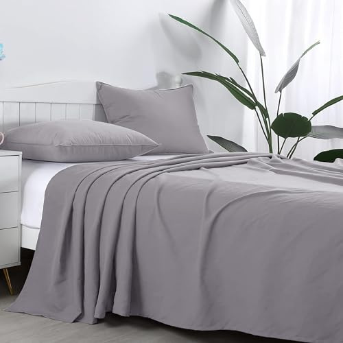 King Size Flat Sheet 100% Egyptian Cotton 300 TC- Breathable and Fade Resistant - Non Iron Hotel Quality Flat Bed Sheets (250 x 280cm, Grey)