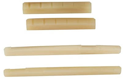 LGEGE Acoustic Guitar Bone Bridge Saddle and Nut 2 Sets, 72mm Saddle 43mm Nut Kit for Folk Guitar, Primary Color Vintage Style Guitar Accessories 4 Pcs