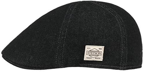 Stetson Texas Robust Denim Flatcap - Unifarbene Mütze aus Baumwolle - Schiebermütze im Jeans-Look - Herren - Herbst/Winter schwarz M (56-57 cm)