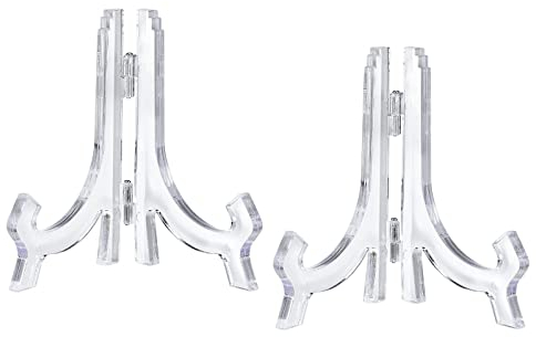 sourcing map 2pcs 4.3 Easel Plate Holder, Plastic Folding Display Stand Clear for Decorative Picture Frame