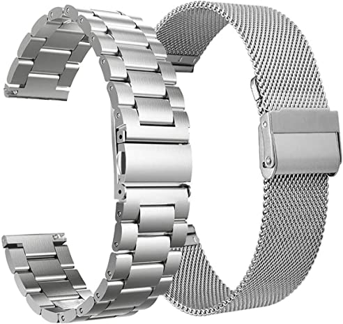 VIGOSS Metall und Masche Loop Armband Kompatible Mit Samsung Galaxy Watch 7 6 5 4 FE 40mm/44mm 5 Pro 45mm Classic 42mm/46mm/43mm/47mm,2er Pack Damen Herren Edelstahl 20mm Uhrenarmband-Silber