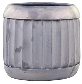Übertopf Blumentopf mit Rillen Antique Zink in Grau Deko, H12,5/D14 cm