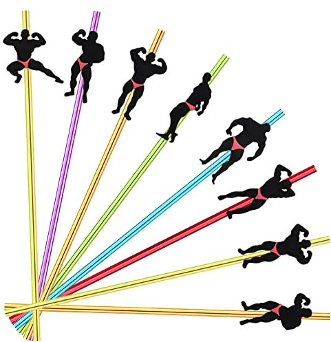24 pajitas locas reutilizables para despedida de soltero, remolinos rosados, pelacables para hombres, sirenas mexicanas, para fiestas, cócteles, suministros de fiesta, culturismo, 6 pajitas de colores