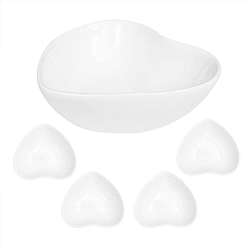Zetatau 4 pcs Heart Shaped Porcelain Soy Sauce Dish Ceramic Dip Dipping Bowls White for Dinner Baking BBQ and Cooking