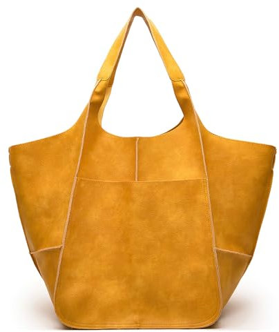 Große Tragetaschen für Damen, Hoboss und Schultertaschen, weiches Leder, Vintage, übergroße Einkaufstasche, leichte Arbeitstasche, große Kapazität, Handtaschen, 68 x 38 x 28 cm, Gelb