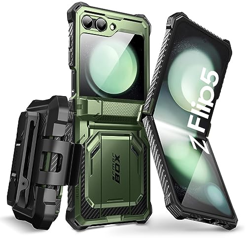 i-Blason Schutzhülle für Samsung Galaxy Z Flip 5 mit Ständer, Grün | 360 Grad Schutzhülle Magnetisch Handyhülle Case [Scharnierschutz] mit Displayschutz und Gürtelclip für Z Flip 5 (2023)