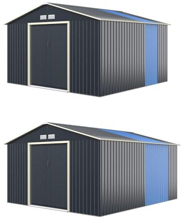 RELAX4LIFE Abri de Jardin Métal 7m2 avec Abri d'Extension Porte Coulissante, Cabane de Jardin Extérieur 267x256x202cm Outils de Jardin résistant aux intempéries