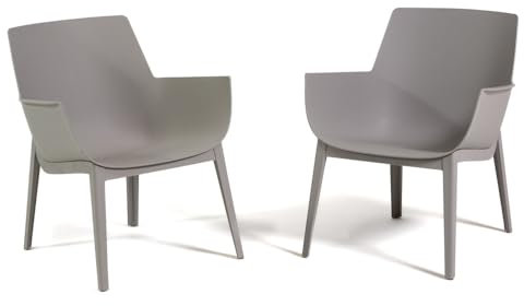 SIEDITI FUORI E DENTRO Set di 2 poltrone da giardino esterno in polipropilene rinforzato con fibra di vetro, poltrone per piscina, per balcone, ergonomiche e di design - Betty (2 Poltrone Tortora)