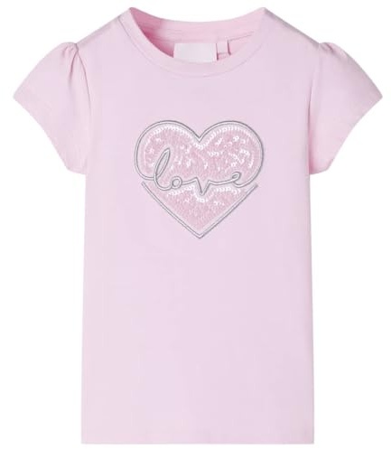 Kinder T-Shirt Pailletten-Herz Mädchen Kurzarm Rundhalsausschnitt Hellrosa 140