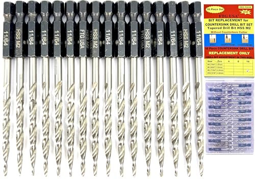 FTG USA Replacement Tapered Countersink Drill Bit Set 16 Pc #8 (11/64)