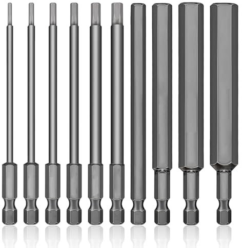 Rebanky Juego de 10 Puntas Atornillador Hexagonal 100mm Puntas Destornillador Hexagonal H1,5-H12 S2 Puntas Destornillador Allen imantadas de 1/4 Vástago Hexagonal para Destornillador Eléctrico