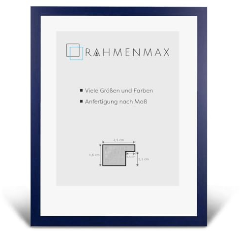 RahmenMax Skane Bilderrahmen Posterrahmen 25x35 cm Standard Formate Dunkelblau Gewischt RW Weiss Kunstglas Antireflex