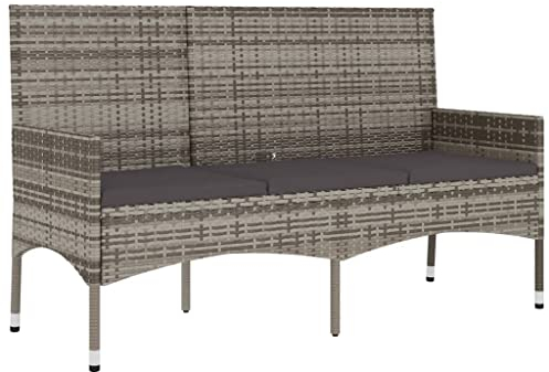 Makastle 3-Sitzer Gartenbank Wetterfest Polyrattan Garten Terrasse Balkon Bank Sitzbank Garten Sofa Gartenmöbel mit Kissen, 90 x 51 x 85 cm Grau