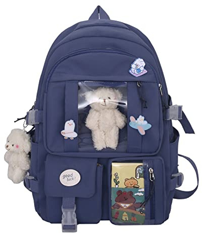 Jywmsc Kawaii-Schulrucksack für Mädchen und Frauen, süßer, ästhetischer Rucksack, Schul- und Büchertasche mit Anstecknadel und Zubehör (weiß)