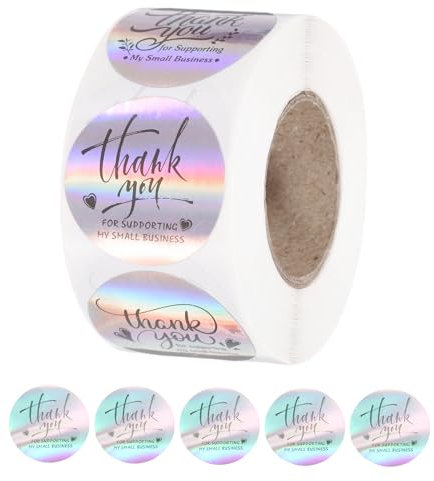 QUARKZMAN 500 Stück Dankeschön-Aufkleber, 2,5 cm, holografische „Danke für die Unterstützung meines Kleinunternehmens“-Aufkleberrolle zum Verpacken von Umschlägen und Siegeln
