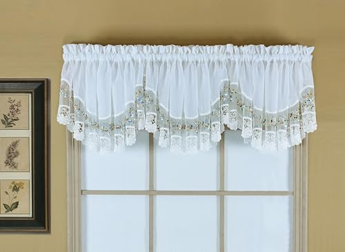 Today's Curtain, Vintage Macramé Organza Crescent 18, White/Blue, 58 W x 18 L