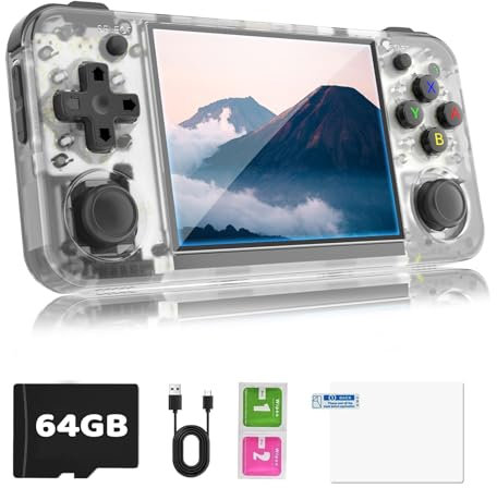 RG35XX H - Console di gioco retrò, schermo IPS da 3,5 pollici, scheda TF integrata da 64 GB, con batteria da 3300 mAh, console di gioco con sistema Linux, supporto HD e uscita TV, console di gioco