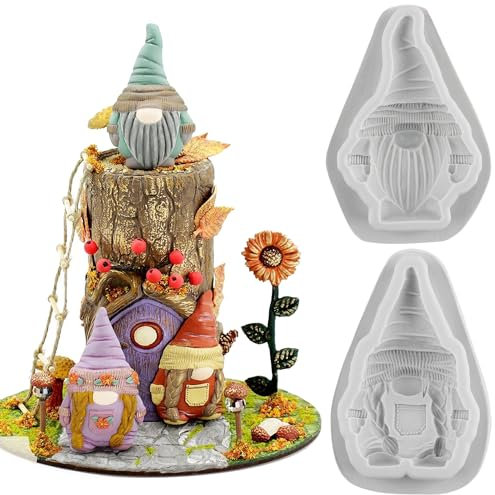 MYPRACS Stampi per fondente di Natale, a forma di gnomo, in silicone, per feste di compleanno, cupcake, topper per caramelle, cioccolato, pasta di fiori, set da 2