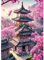 DAERLE Diamond Painting Kirschblüten Szenerie, Diamant Painting Bilder Tempel Blumen Landschaft, Diamond Art Erwachsene DIY Diamant Kunst Malerei Stickerei Set Kreuzstich für Home Wand Dekor 30x40cm