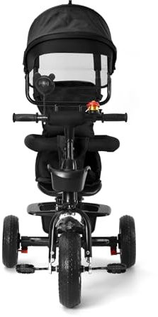 4 in 1 Kinderdreirad Tricycle für Kinder ab 12 Monate bis 5 Jahren mit Abnehmbarer Sonnendach&Schubstange Dreiräder,Jogger, mit Dachfenster, Sicherheitsgurte, 360 Grad Drehbar,4 in 1 (schwarz)
