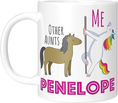 EKAM Personalised Funny Auntie Mug - Other Aunts vs. Me Unicorn Design Add Your Name - with - Perfect Unique Auntie Gift Mug for Cool Aunts (11oz)
