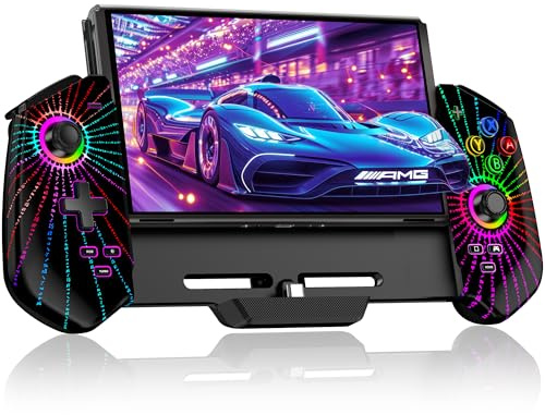 MystNova Controlador de interruptor de palanca de mando con efecto Hall mejorado para Nintendo Switch/OLED, sin deriva, controlador profesional con cable con iluminación LED, almacenamiento de