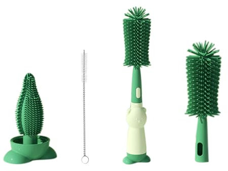 Goupillon Biberon Silicone,3 en 1 Nettoyage Biberon Brosse,Goupillon Biberon et Tétine pour Toutes Les Tailles de Biberons (Vert)