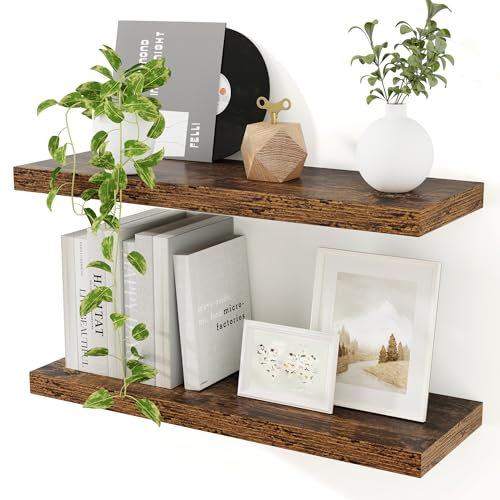 Feihorrm Lot de 2 étagères murales en Bois Marron Vintage - 60 cm étagère Flottante, 23,5 cm de Profondeur en Bois MDF - pour Cuisine, Bureau, Salle de Bain, Chambre et Salon