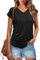 WIHOLL T Shirts for Women V Neck Summer Tops Ladies Cap Sleeve Basic Tshirts Hide Belly Loose Fit Casual Tees Black Size 18-20